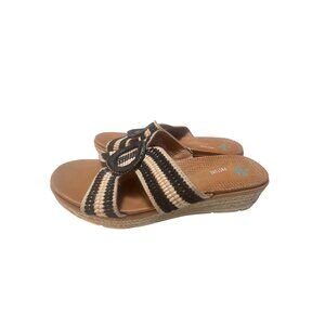 Baretrap Posture Beige & Black Woven Platform Sandals Size 8